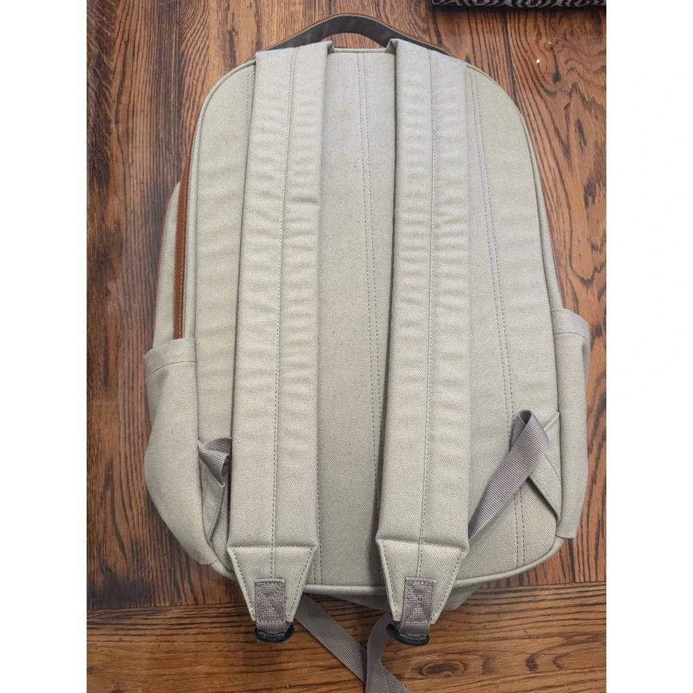 Helly Hansen Backpack Unisex OS Beige Canvas Leather Trim Daypack‎ Pocket